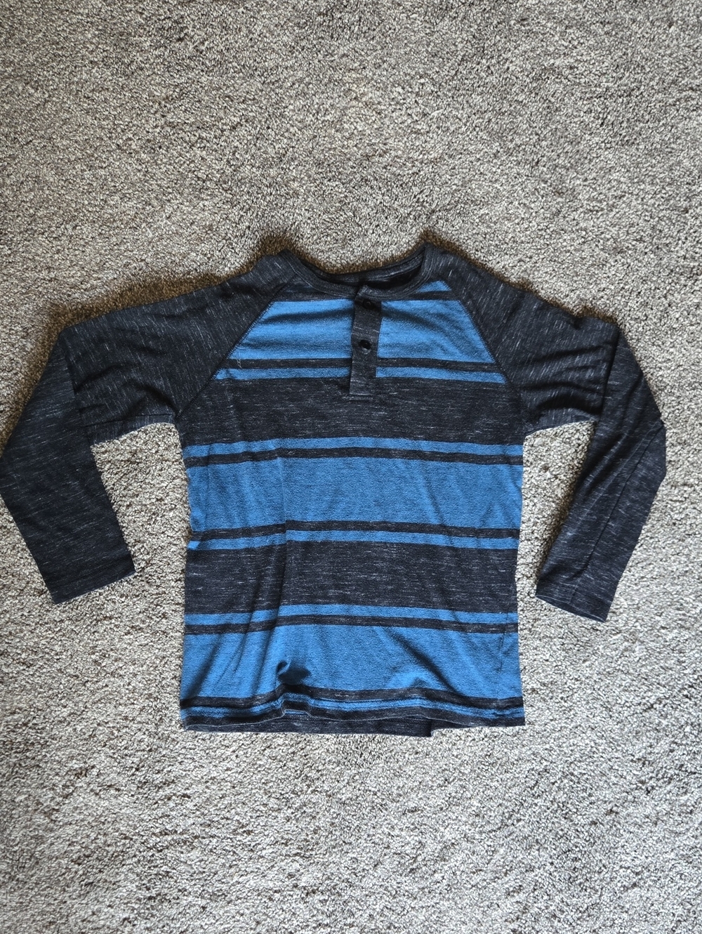 Arizona Jean Company Blue and Charcoal Striped Henley Long Sleeve Tee